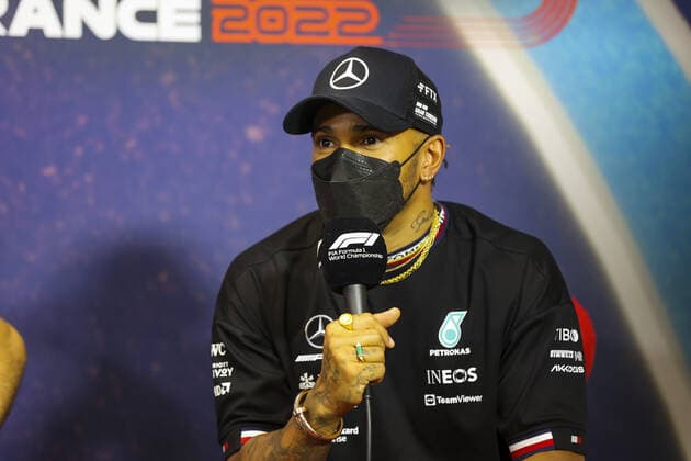 HAMILTON Lewis (gbr), Mercedes AMG F1 Team, portrait during the press conference, PK, Pressekonferenz prior to the Formula 1 Lenovo Grand Prix de France, French Grand Prix 2022, 12th round of the 2022 FIA Formula One World Championship, WM, Weltmeisterschaft from July 22 to 24, 2022 on the Circuit Paul Ricard, in Le Castellet, France - F1 - FRENCH GRAND PRIX 2022 DPPI Panoramic  AV6_9747