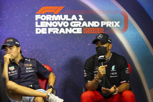 HAMILTON Lewis (gbr), Mercedes AMG F1 Team, portrait during the press conference, PK, Pressekonferenz prior to the Formula 1 Lenovo Grand Prix de France, French Grand Prix 2022, 12th round of the 2022 FIA Formula One World Championship, WM, Weltmeisterschaft from July 22 to 24, 2022 on the Circuit Paul Ricard, in Le Castellet, France - F1 - FRENCH GRAND PRIX 2022 DPPI Panoramic  AV6_9775
