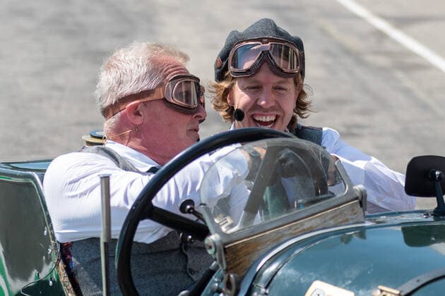 Sebastian Vettel Aston Martin Aramco Cognizant F1 Team 5 drives the 1922 Aston Martin GP, next to him Johnny Herbert former Formula 1 driver , French Grand Prix 2022, Motorsport, Formula 1, 21 07 2022, French Grand Prix 2022, Motorsport, Formula 1, 21 07 2022 Le Castellet Copyright: xEibner-Pressefotox EP_FSU