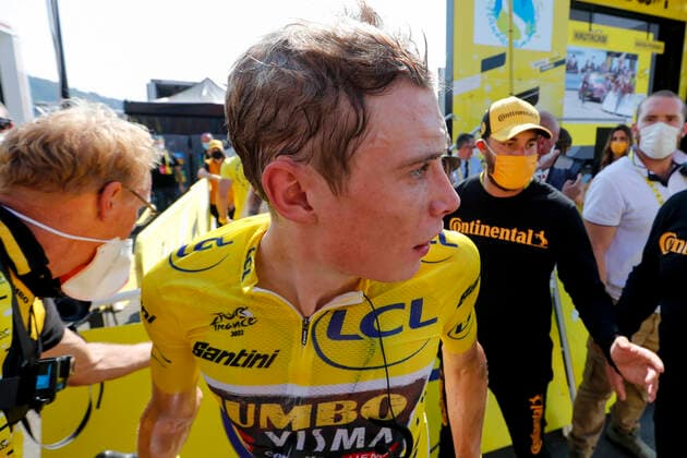 Danish Jonas Vingegaard of Jumbo-Visma pictured after stage 18 of the Tour de France cycling race, from Lourdes to Hautacam (143km), France, on Thursday 21 July 2022. This year s Tour de France takes place from 01 to 24 July 2022. - UK OUT POOLxCORxVOSx xTIMxVANxWICHELEN  x37699381x