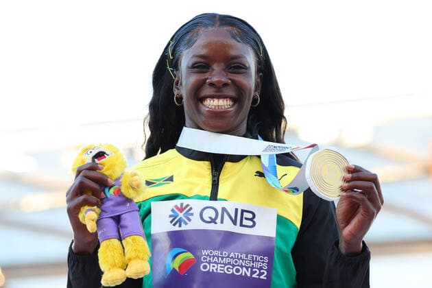 Shericka Jackson (JAM), JULY 21, 2022 - Athletics : IAAF World Championships Oregon 2022 Women s 200m Award ceremony at Hayward Field, Eugene, Oregon, USA.  (194087344)