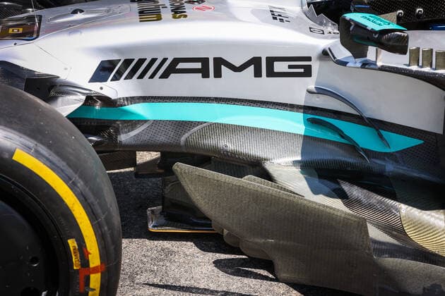 Mercedes AMG F1 Team W13, mechanical detail during the Formula 1 Lenovo Grand Prix de France, French Grand Prix 2022, 12th round of the 2022 FIA Formula One World Championship, WM, Weltmeisterschaft from July 22 to 24, 2022 on the Circuit Paul Ricard, in Le Castellet, France - F1 - FRENCH GRAND PRIX 2022 DPPI Panoramic  03322013_AV6_0671