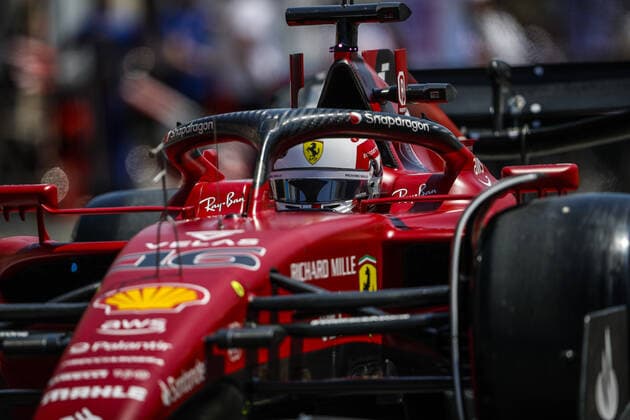 16 LECLERC Charles (mco), Scuderia Ferrari F1-75, action during the Formula 1 Lenovo Grand Prix de France, French Grand Prix 2022, 12th round of the 2022 FIA Formula One World Championship, WM, Weltmeisterschaft from July 22 to 24, 2022 on the Circuit Paul Ricard, in Le Castellet, France - F1 - FRENCH GRAND PRIX 2022 DPPI Panoramic  _V2_5437