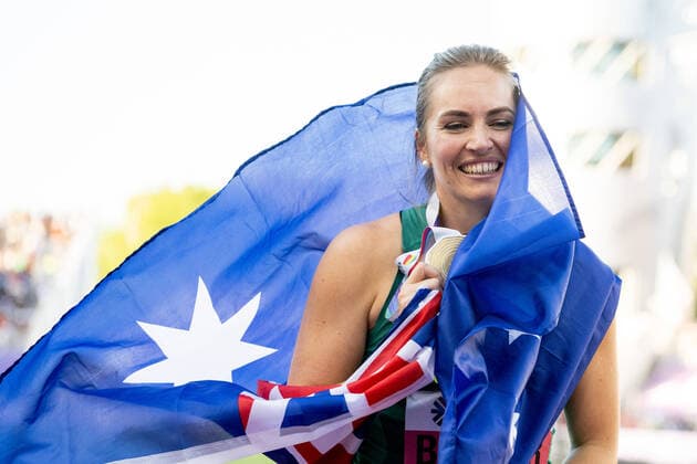 220722 Kelsey Lee Barber of Australia celebrates after winning women s javelin throw final during day 8 of the 2022 World Athletics Championships on July 22, 2022 in Eugene Photo Jon Olav Nesvold BILDBYRAN COP 217 JM0336 bbeng friidrott athletics friidrett 2022 world athletics championships world athletics championships oregon22 friidrotts vm friidretts vm vm jubel,  Copyright: JONxOLAVxNESVOLD BB220722JE090