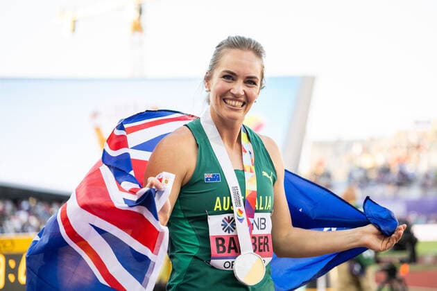 220722 Kelsey Lee Barber of Australia celebrates after winning women s javelin throw final during day 8 of the 2022 World Athletics Championships on July 22, 2022 in Eugene Photo Jon Olav Nesvold BILDBYRAN COP 217 JM0336 bbeng friidrott athletics friidrett 2022 world athletics championships world athletics championships oregon22 friidrotts vm friidretts vm vm jubel,  Copyright: JONxOLAVxNESVOLD BB220722JE091