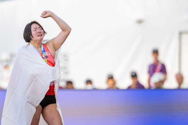 220722 Haruka Kitaguchi of Japan celebrates after winning a bronze medal in women s javelin throw final during day 8 of the 2022 World Athletics Championships on July 22, 2022 in Eugene Photo Jon Olav Nesvold BILDBYRAN COP 217 JM0336 bbeng friidrott athletics friidrett 2022 world athletics championships world athletics championships oregon22 friidrotts vm friidretts vm vm dam,  Copyright: JONxOLAVxNESVOLD BB220722JE114