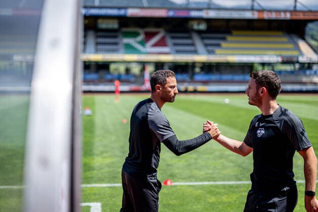 Leipzig head coach coach Domenico Tedesco and video analyst Umberto Tedesco soccer test match RB Leipzig FC Southampton 3 1 16 July 2022 Lavanttal Arena, Wolfsberg Austria test match RB Leipzig FC Southampton 3 1