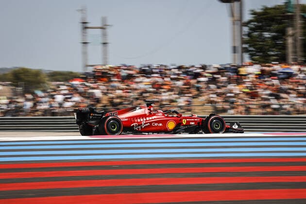 16 LECLERC Charles (mco), Scuderia Ferrari F1-75, action during the Formula 1 Lenovo Grand Prix de France, French Grand Prix 2022, 12th round of the 2022 FIA Formula One World Championship, WM, Weltmeisterschaft from July 22 to 24, 2022 on the Circuit Paul Ricard, in Le Castellet, France - F1 - FRENCH GRAND PRIX 2022 DPPI Panoramic  _MG_9197