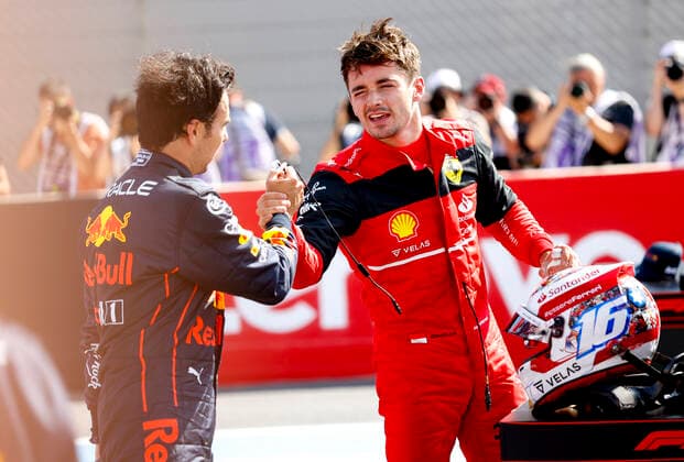 11 Sergio Perez MEX, Oracle Red Bull Racing , 16 Charles Leclerc MCO, Scuderia Ferrari , F1 Grand Prix of France at Circuit Paul Ricard on July 23, 2022 in Le Castellet, France Photo by HOCH ZWEI Le Castellet France