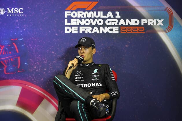 RUSSELL George (gbr), Mercedes AMG F1 Team, portrait during the press conference, PK, Pressekonferenz post race of the Formula 1 Lenovo Grand Prix de France, French Grand Prix 2022, 12th round of the 2022 FIA Formula One World Championship, WM, Weltmeisterschaft from July 22 to 24, 2022 on the Circuit Paul Ricard, in Le Castellet, France - F1 - FRENCH GRAND PRIX 2022 - RACE DPPI Panoramic 00122029_AV6_4328