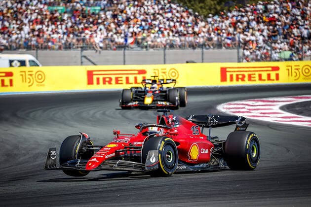 16 LECLERC Charles (mco), Scuderia Ferrari F1-75, action during the Formula 1 Lenovo Grand Prix de France, French Grand Prix 2022, 12th round of the 2022 FIA Formula One World Championship, WM, Weltmeisterschaft from July 22 to 24, 2022 on the Circuit Paul Ricard, in Le Castellet, France - F1 - FRENCH GRAND PRIX 2022 - RACE DPPI Panoramic  0012202906691
