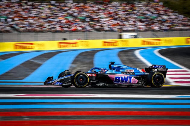 14 ALONSO Fernando (spa), Alpine F1 Team A522, action during the Formula 1 Lenovo Grand Prix de France, French Grand Prix 2022, 12th round of the 2022 FIA Formula One World Championship, WM, Weltmeisterschaft from July 22 to 24, 2022 on the Circuit Paul Ricard, in Le Castellet, France - F1 - FRENCH GRAND PRIX 2022 - RACE DPPI Panoramic  0012202906564