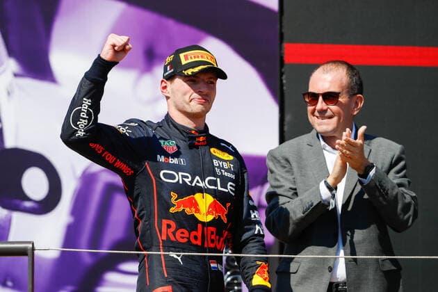 podium VERSTAPPEN Max (ned), Red Bull Racing RB18, portrait during the Formula 1 Lenovo Grand Prix de France, French Grand Prix 2022, 12th round of the 2022 FIA Formula One World Championship, WM, Weltmeisterschaft from July 22 to 24, 2022 on the Circuit Paul Ricard, in Le Castellet, France - F1 - FRENCH GRAND PRIX 2022 - RACE DPPI Panoramic  00122029__V2_1657