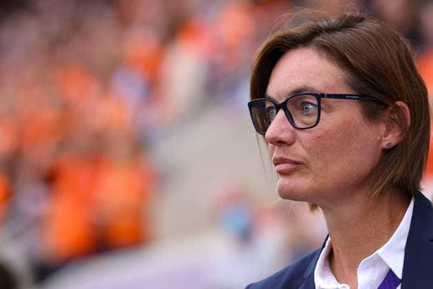 Rotherham, England, 23rd July 2022. Corinne Diacre Head coach of France looks on prior to kick off in the UEFA Women s European Championship, EM, Europameisterschaft 2022 match at the New York Stadium, Rotherham. Picture credit should read: Jonathan Moscrop Sportimage EDITORIAL USE ONLY. No use with unauthorised audio, video, data, fixture lists, club league logos or live services. Online in-match use limited to 120 images, no video emulation. No use in betting, games or single club league player publications. SPI-1768-0190