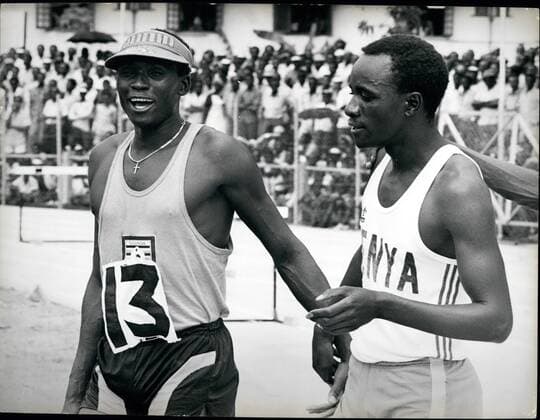 1972 - Uganda Kenya: Sports John Akii-Bua. The world record holder and Olympic Champion in the 400 meters hurdles (47.8 sec). with William Koskei (right) of Kenya. 400 meters Hurdler with Silver Medal in Commonwealth Games 1972. Also Kenya Record Holder. Credit: Camerapix - ZUMAk09_ - ZUMA4 imago0066008154h Copyright: ximagoxstock&peoplex