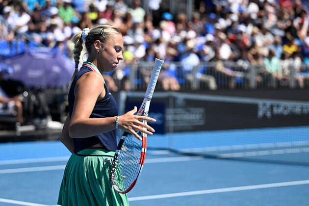 Anett Kontaveit of Estonia reacts during the Livesport Prague Open WTA, Tennis Damen women’s tennis tournament match against Lucie Havlickova of Cech Republic in Prague, Czech Republic, July 28, 2022. (CTKxPhoto MichalxKamaryt) CTKPhotoP2022072804580  kmt