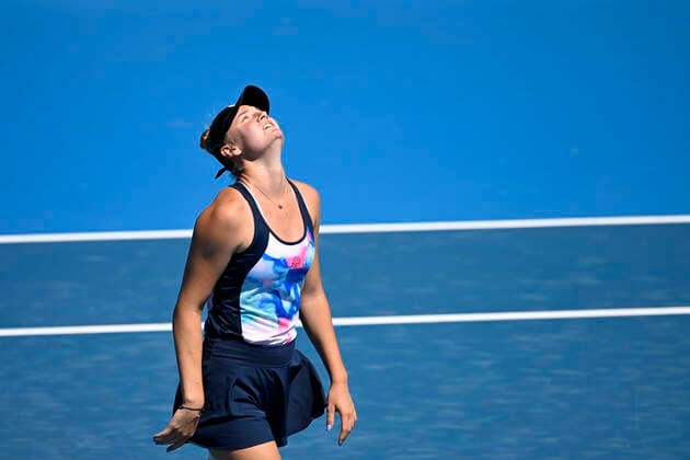 Lucie Havlickova of Cech Republic reacts during the Livesport Prague Open WTA, Tennis Damen women’s tennis tournament match against Anett Kontaveit of Estonia in Prague, Czech Republic, July 28, 2022. (CTKxPhoto MichalxKamaryt) CTKPhotoP2022072804727  kmt