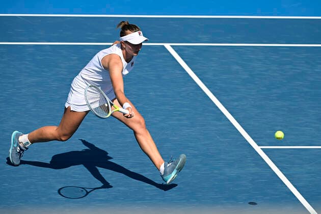 Czech Barbora Krejcikova plays against Nao Hibino of Japan during the Livesport Prague Open WTA, Tennis Damen women’s tennis tournament, round of 16 match in Prague, Czech Republic, July 28, 2022. (CTKxPhoto MichalxKamaryt) CTKPhotoP2022072805695  kmt