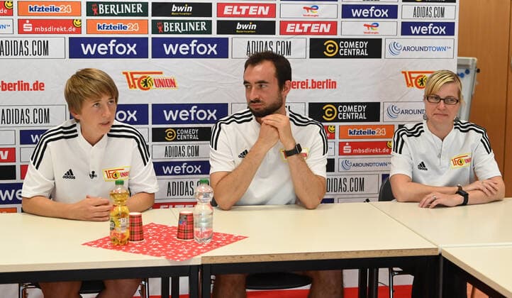 Football, women, season 2022 2023, Regionalliga Nordost, 1 FC Union Berlin, training, f l coach Ailien Poese 1 women 1 FC Union , co coach Sven Gruel 1 women 1 FC Union , team manager Kathleen Jurczyk 1 women 1 FC Union , 28 07 2022, Copyright: xMatthiasxKochx