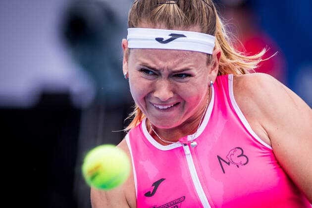 Marie Bouzkova (Czech) in action during the Livesport Prague Open WTA, Tennis Damen women’s tennis tournament, singles, quarterfinal against Oksana Selekhmeteva (Russia), on July 29, 2022, in Prague, Czech Republic. (CTKxPhoto JaroslavxSvoboda) CTKPhotoP2022072904805  SVO 5
