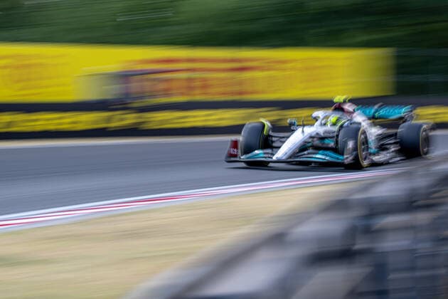 MOGYORoD, HUNGARY: Lewis Hamilton, racing for the Mercedes AMG team during the 2022 Formula 1 Hungarian Grand Prix at the Hungaroring in Mogyorod, Hungary.