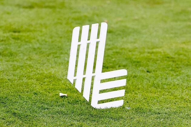 BEDMINSTER, NJ - JULY 29: A general view of LIV Golf Invitational Series tee box marker during the first round on July 29, 2022 at Trump National Golf Club in Bedminster, New Jersey. (Photo by Rich Graessle Icon Sportswire) GOLF: JUL 29 LIV Golf Invitational Series Bedminster Icon2207296720
