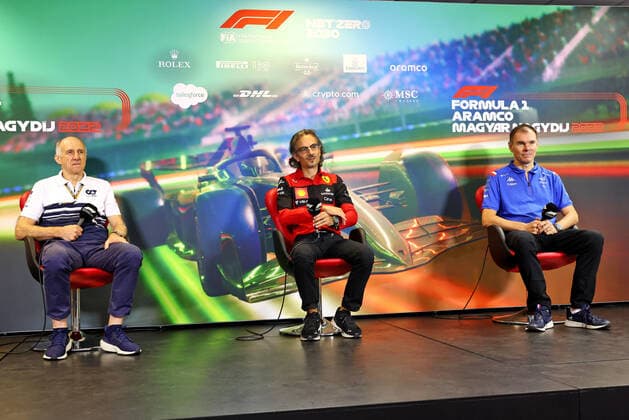 From left to right: Franz Tost (AUT) AlphaTauri Team Principal, Laurent Mekies (FRA) Ferrari Sporting Director and Alan Permane (GBR) Alpine F1 Team Trackside Operations Director in the FIA press conference, PK, Pressekonferenz portrait during the Formula 1 Aramco Magyar Nagydij 2022, Hungarian Grand Prix 2022, 12th round of the 2022 FIA Formula One World Championship, WM, Weltmeisterschaft from July 28 to 31, 2022 on the Hungaroring, in Mogyorod, Hungary - F1 - HUNGARIAN GRAND PRIX 2022 DPPI Panoramic  LC2_3186