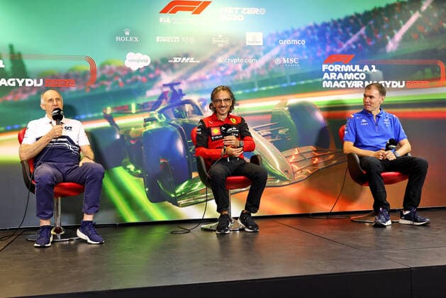 From left to right: Franz Tost (AUT) AlphaTauri Team Principal, Laurent Mekies (FRA) Ferrari Sporting Director and Alan Permane (GBR) Alpine F1 Team Trackside Operations Director in the FIA press conference, PK, Pressekonferenz portrait during the Formula 1 Aramco Magyar Nagydij 2022, Hungarian Grand Prix 2022, 12th round of the 2022 FIA Formula One World Championship, WM, Weltmeisterschaft from July 28 to 31, 2022 on the Hungaroring, in Mogyorod, Hungary - F1 - HUNGARIAN GRAND PRIX 2022 DPPI Panoramic  LC2_3191