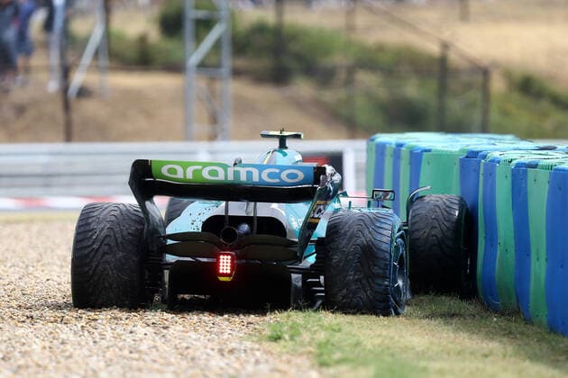 F1 Gran Prix of Hungary Sebastian Vettel of Aston Martin after the crash during final practice for the F1 Grand Prix of Hungary. Mogyorod Hungaroring Hungary Copyright: xMarcoxCanonierox