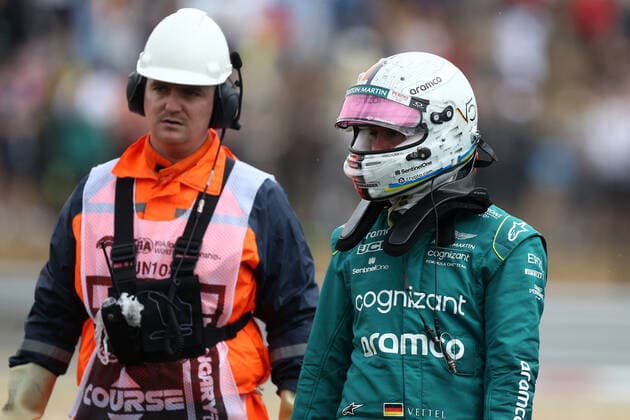 F1 Gran Prix of Hungary Sebastian Vettel of Aston Martin after the crash during final practice for the F1 Grand Prix of Hungary. Mogyorod Hungaroring Hungary Copyright: xMarcoxCanonierox