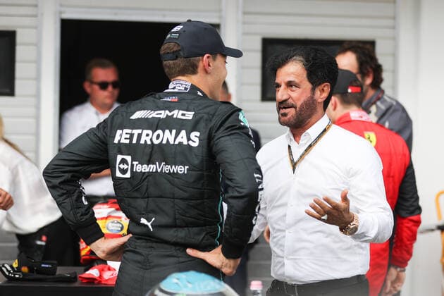 BEN SULAYEM Mohammed (uae), President of the FIA, RUSSELL George (gbr), Mercedes AMG F1 Team W13, portrait during the Formula 1 Aramco Magyar Nagydij 2022, Hungarian Grand Prix 2022, 12th round of the 2022 FIA Formula One World Championship, WM, Weltmeisterschaft from July 28 to 31, 2022 on the Hungaroring, in Mogyorod, Hungary - F1 - HUNGARIAN GRAND PRIX 2022 DPPI Panoramic  00122030_AV6_7329