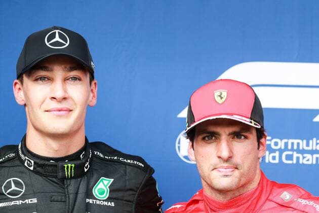 George Russell Mercedes and Carlos Sainz Ferrari , Hungarian Grand Prix 2022, Motorsport, Formula 1, 30 07 2022 Hungarian Grand Prix 2022, Motorsport, Formula 1, 30 07 2022 Budapest Copyright: xEibner-Pressefoto YannickxRebholzx EP_YRZ