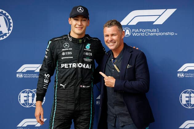63 George Russell GBR, Mercedes AMG Petronas F1 Team , Tom Kristensen DNK , F1 Grand Prix of Hungary at Hungaroring on July 30, 2022 in Budapest, Hungary Photo by HOCH ZWEI Budapest Hungary