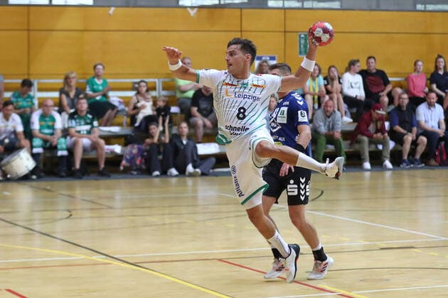 SC DHfK Leipzig vs EHV Aue, Sachsen Cup, 30 07 22 Handball, Liqui Moly HBL, season 2022 2023, Arroz Invest Sachsen Cup, test match SC DHfK Leipzig vs EHV Aue on 30 07 22 in the Quarterback Immobilien Arena Leipzig Kleine Arena In the picture Lucas KRZIKALLA 8, SC DHfK Leipzig Copyright: xBEAUTIFULxSPORTS JanxKaeferx