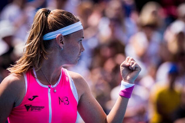 Marie Bouzkova (Czech) gestures during the Livesport Prague Open WTA, Tennis Damen women’s tennis tournament, singles, final match against Anastasia Potapova (Russia), on July 31, 2022, in Prague, Czech Republic. (CTKxPhoto JaroslavxSvoboda) CTKPhotoP2022073103011  SVO 6