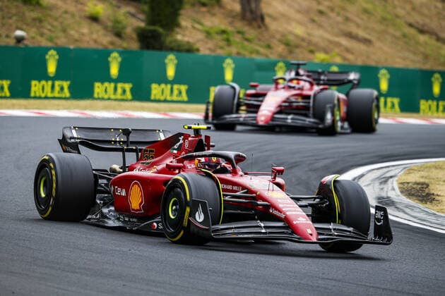 55 SAINZ Carlos (spa), Scuderia Ferrari F1-75, action during the Formula 1 Aramco Magyar Nagydij 2022, Hungarian Grand Prix 2022, 12th round of the 2022 FIA Formula One World Championship, WM, Weltmeisterschaft from July 28 to 31, 2022 on the Hungaroring, in Mogyorod, Hungary - F1 - HUNGARIAN GRAND PRIX 2022 - RACE DPPI Panoramic  00122031__V2_7480.JPG_