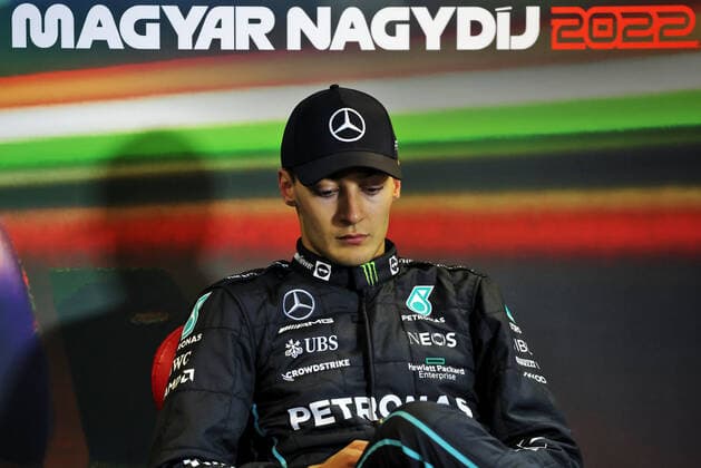 RUSSELL George (gbr), Mercedes AMG F1 Team W13, portrait, post race press conference, PK, Pressekonferenz during the Formula 1 Aramco Magyar Nagydij 2022, Hungarian Grand Prix 2022, 12th round of the 2022 FIA Formula One World Championship, WM, Weltmeisterschaft from July 28 to 31, 2022 on the Hungaroring, in Mogyorod, Hungary - F1 - HUNGARIAN GRAND PRIX 2022 - RACE DPPI Panoramic PressCon_2ED_JB_010