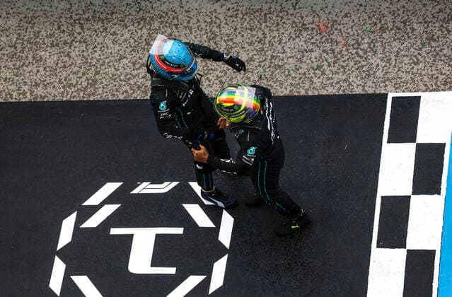 63 George Russell GBR, Mercedes AMG Petronas F1 Team , 44 Lewis Hamilton GBR, Mercedes AMG Petronas F1 Team , F1 Grand Prix of Hungary at Hungaroring on July 31, 2022 in Budapest, Hungary Photo by HOCH ZWEI Budapest Hungary