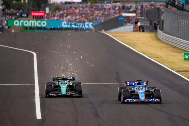 5 Sebastian Vettel DEU, Aston Martin Aramco Cognizant F1 Team , 14 Fernando Alonso ESP, BWT Alpine F1 Team , F1 Grand Prix of Hungary at Hungaroring on July 31, 2022 in Budapest, Hungary Photo by HOCH ZWEI Budapest Hungary