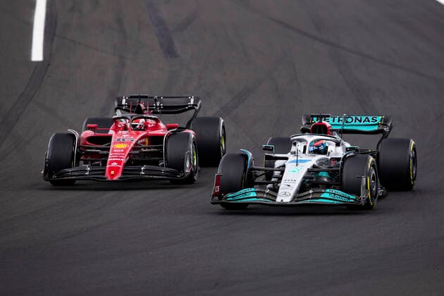 63 George Russell GBR, Mercedes AMG Petronas F1 Team , 16 Charles Leclerc MCO, Scuderia Ferrari , F1 Grand Prix of Hungary at Hungaroring on July 31, 2022 in Budapest, Hungary Photo by HOCH ZWEI Budapest Hungary