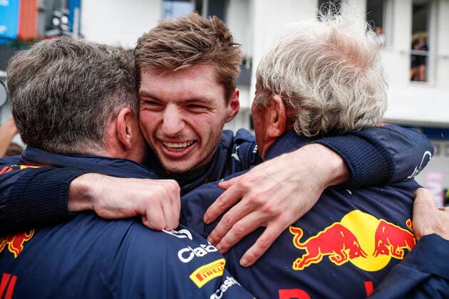 Christian Horner GBR, Oracle Red Bull Racing , 1 Max Verstappen NLD, Oracle Red Bull Racing , Dr Helmut Marko AUT, Oracle Red Bull Racing , F1 Grand Prix of Hungary at Hungaroring on July 31, 2022 in Budapest, Hungary Photo by HOCH ZWEI Budapest Hungary