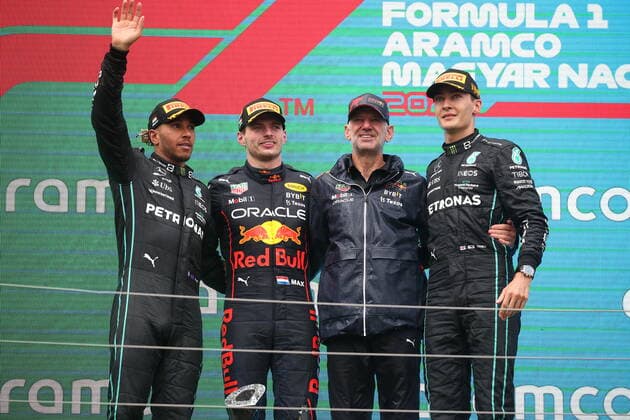 Podium Max Verstappen; Lewis Hamilton; Goeorge Russel during the Hungarian GP, 28-31 July 2022 at Hungaroring, Formula 1 World Championship, WM, Weltmeisterschaft 2022.  Copyright: xFedericoxBasilex xIPAx xipa-agenx xFedericoxBasilex 0