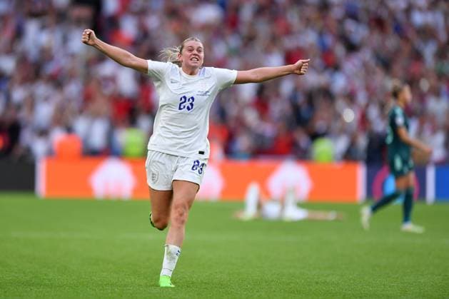 Football - 2022 UEFA Womens European Championship, EM, Europameisterschaft Finals - Final - England vs Germany - Wembley Stadium - Sunday 31st July 2022. England s Alessia Russo celebrates at the final whistle after their 2-1 victory in extra time. COLORSPORT Ashley Western 