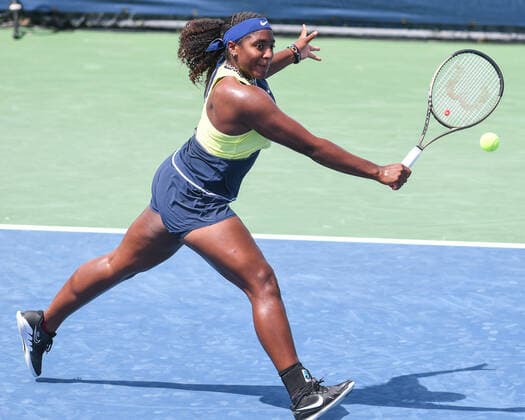 August 1, 2022, Washington, District of Columbia, USA: HAILEY BAPTISTE hits a backhand during her match against Jessica Pegula at the Rock Creek Tennis Center. Tennis 2022: Citi Open  - ZUMA 20220801_mda_g196_187 Copyright: xKylexGustafsonx