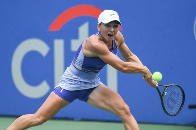 August 1, 2022, Washington, District of Columbia, USA: SIMONA HALEP hits a backhand during her match against Cristina Bucsa at the Rock Creek Tennis Center. Tennis 2022: Citi Open  - ZUMA 20220801_mda_g196_208 Copyright: xKylexGustafsonx