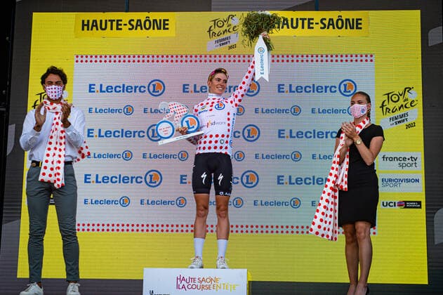 VOLLERING Demi Tour de France Femmes 2022 8 Stage VOLLERING Demi NED TEAM SD WORX SDW NED Mountain Jersey Best Climber Award Ceremony Medal Ceremony Podium Landscape Event Tour de France Femmes avec Zwift 8 Stage Category Category Cycling Road Cycling Cycling Tour Elite Women 2 WWT Location Place Europe France Start Lure Finish La Super Plance Des Belles Filles Discipline Road Race RR Cycling Tour Distance 123,3 km Date Date 31 07 2022 Sunday
