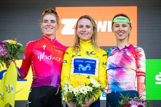 VOLLERING Demi, VAN VLEUTEN Annemiek, NIEWIADOMA Katarzyna Tour de France Femmes 2022 8 Stage VOLLERING Demi NED TEAM SD WORX SDW NED Second Place VAN VLEUTEN Annemiek NED MOVISTAR TEAM WOMEN MOV ESP Winner First Place NIEWIADOMA Katarzyna POL CANYON SRAM RACING CSR GER Third Place Classement General Award Ceremony Medal Ceremony Podium Landscape Event Event Tour de France Femmes avec Zwift 8 Stage Category Category Cycling Road Cycling Tour Elite Women 2 WWT Location Place Europe France Start Lure Finish La Super Plance Des Belles Filles Discipline Road Race RR Cycling Tour Distance 123,3 km Date Date 31 07 2022 Sunday