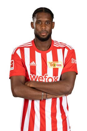Jordan Siebatcheu 1 FC Union Berlin FCU Sport Football Soccer Bundesliga Men DFL Porträttermin Saison 2022 2023 02 08 2022 squad, portrait, introduction, presentation, press appointment, GER