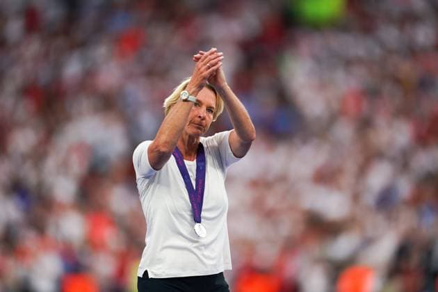 England v Germany - UEFA Womens Euro 2022 Final- Wembley Stadium Headcoach of Germany Martina Voss-Tecklenburg looks dejected and disappointed after their loss during the UEFA Womens Euro 2022 Final football match between England and Germany at Wembley Stadium, England. Daniela Porcelli SPP Copyright: xDanielaxPorcellix xSPPx daniela_porcelli_sports_press_photo_168768