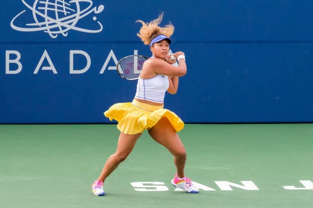 SAN JOSE, CA - AUGUST 02: Naomi Osaka (JPN) follows through on a forehand swing in the Mubadala Silicon Valley Classic on Tuesday, August 2, 2022 at the Tennis Complex at San Jose State University in San Jose, California. (Photo by Douglas Stringer Icon Sportswire) TENNIS: AUG 02 Silicon Valley Classic Icon220802110